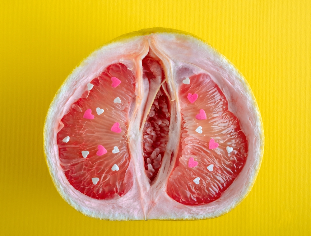 Top,View,Grapefruit,Half,With,Red,And,White,Hearts,On